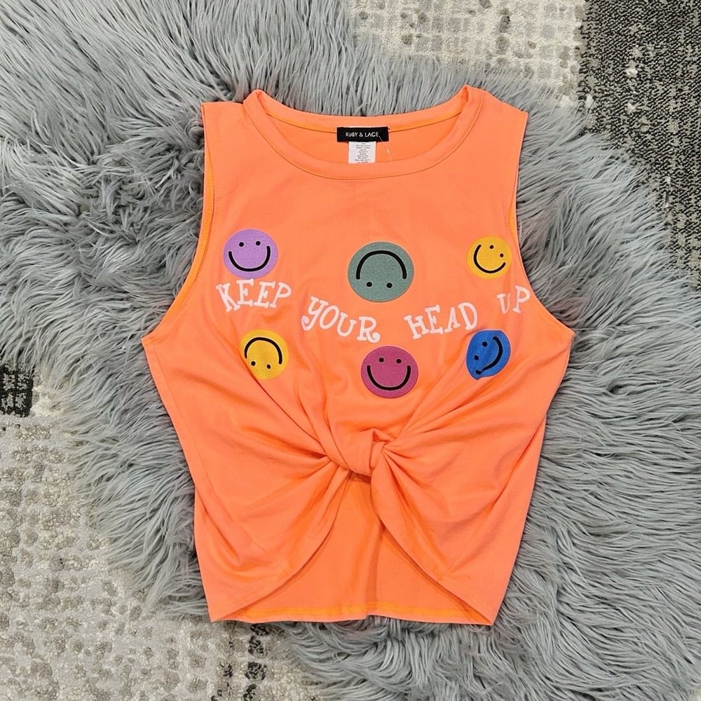 Rubie & Lace Girls Orange Twist Bottom Tank "Keep Your Head Up" Size‎ Medium